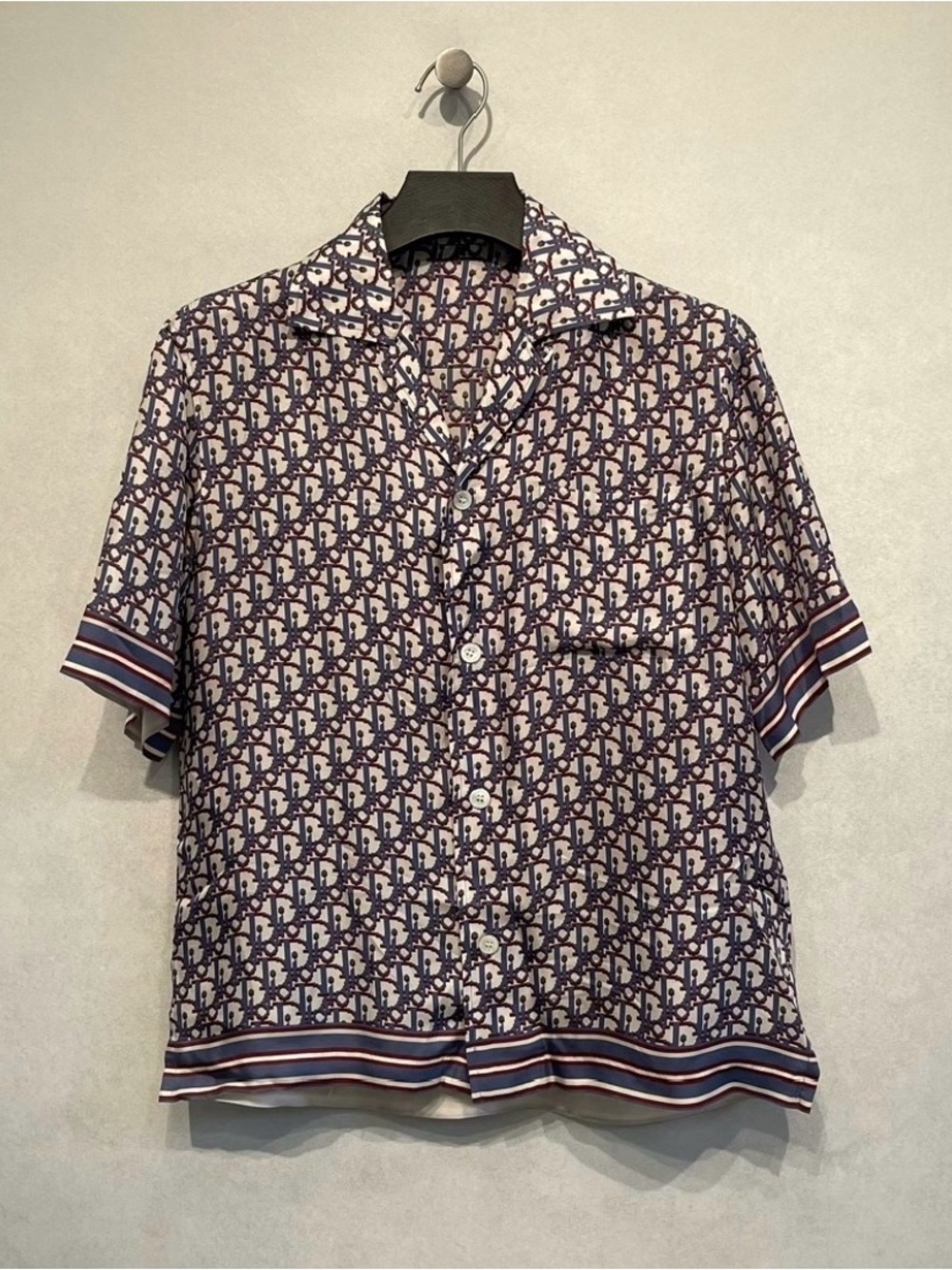 Dior Men’s Short-Sleeve Monogram Button-Down in Navy and White
